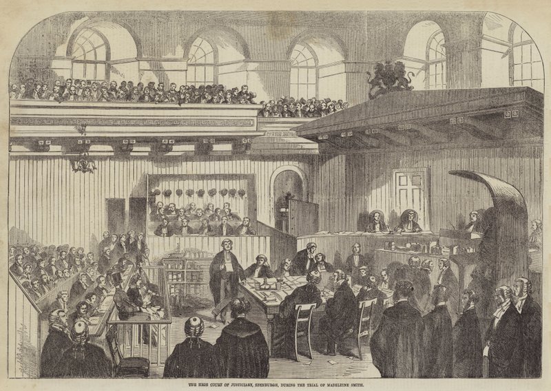 El Tribunal Superior de Justicia, Edimburgo, durante el juicio de Madeleine Smith (grabado) de English School