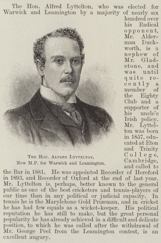 El Honorable Alfred Lyttelton, Nuevo MP por Warwick y Leamington de English School