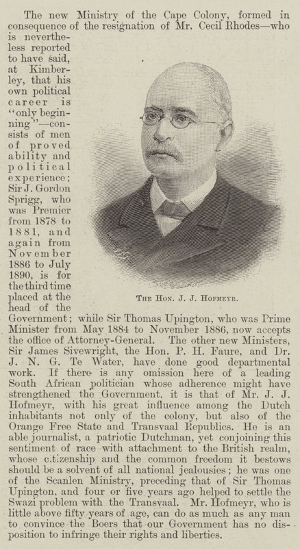 El Honorable J J Hofmeyr (grabado) de English School
