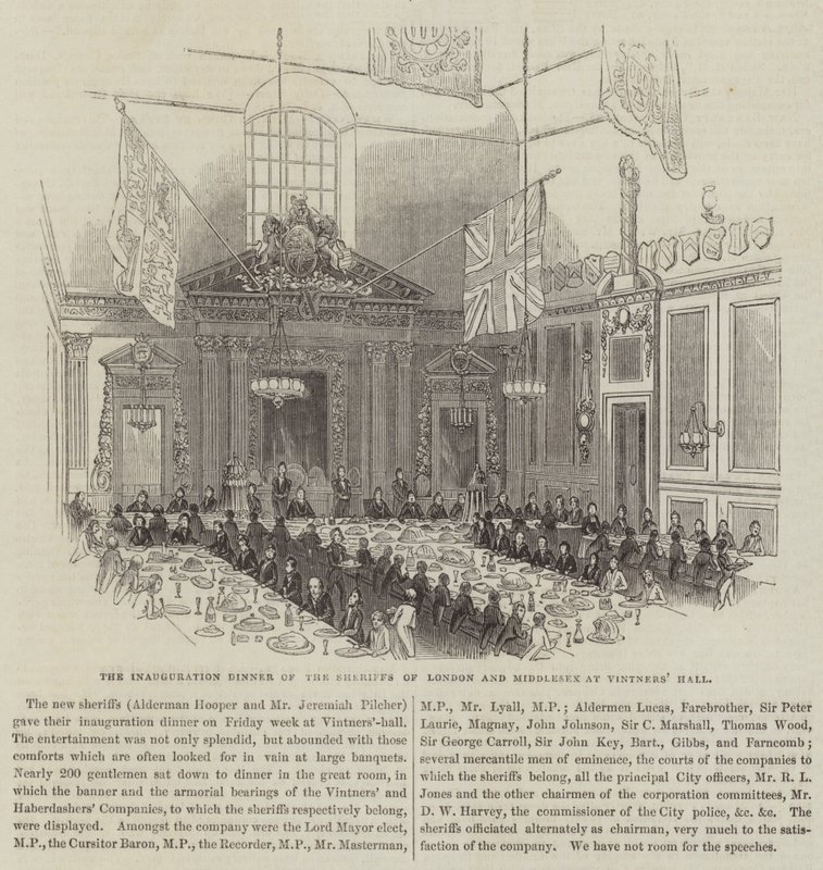 Cena de inauguración de los alguaciles de Londres y Middlesex en Vintners