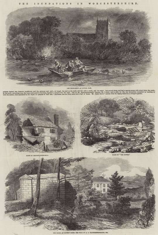 Las inundaciones en Worcestershire (grabado) de English School