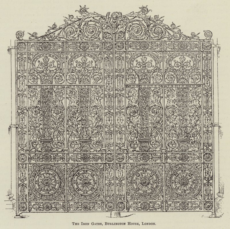 Las puertas de hierro, Burlington House, Londres (grabado) de English School