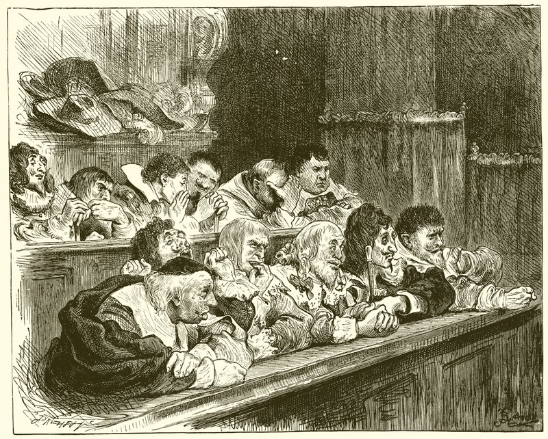 El Jurado. Sr. Ciego, Sr. Malicia, Sr. Amor Lujuria, Sr. Vive Suelto, Sr. Cabeza, Sr. Altivez, Sr. Enemistad, Sr. Mentiroso, Sr. Crueldad, Sr. Odio Luz, Sr. Implacable de English School