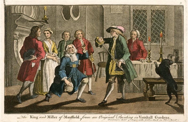 El Rey y el Molinero de Mansfield, de una pintura original en Vauxhall Gardens de English School