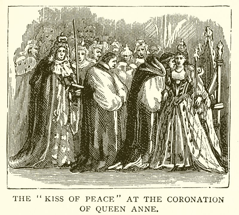 El beso de la paz en la coronación de la Reina Ana de English School