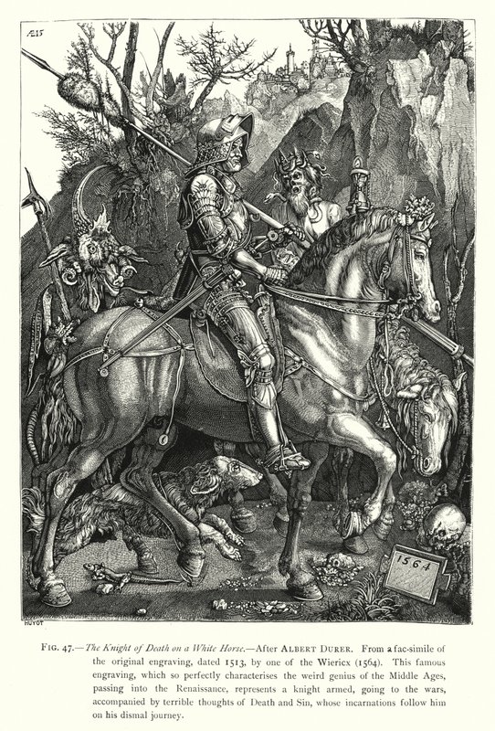 El caballero de la muerte en un caballo blanco de English School