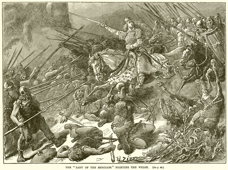 La dama de los mercianos luchando contra los galeses de English School