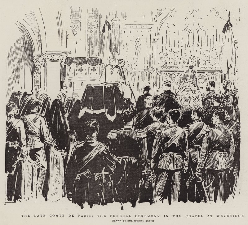 El difunto Conde de París, la ceremonia fúnebre en la capilla de Weybridge de English School