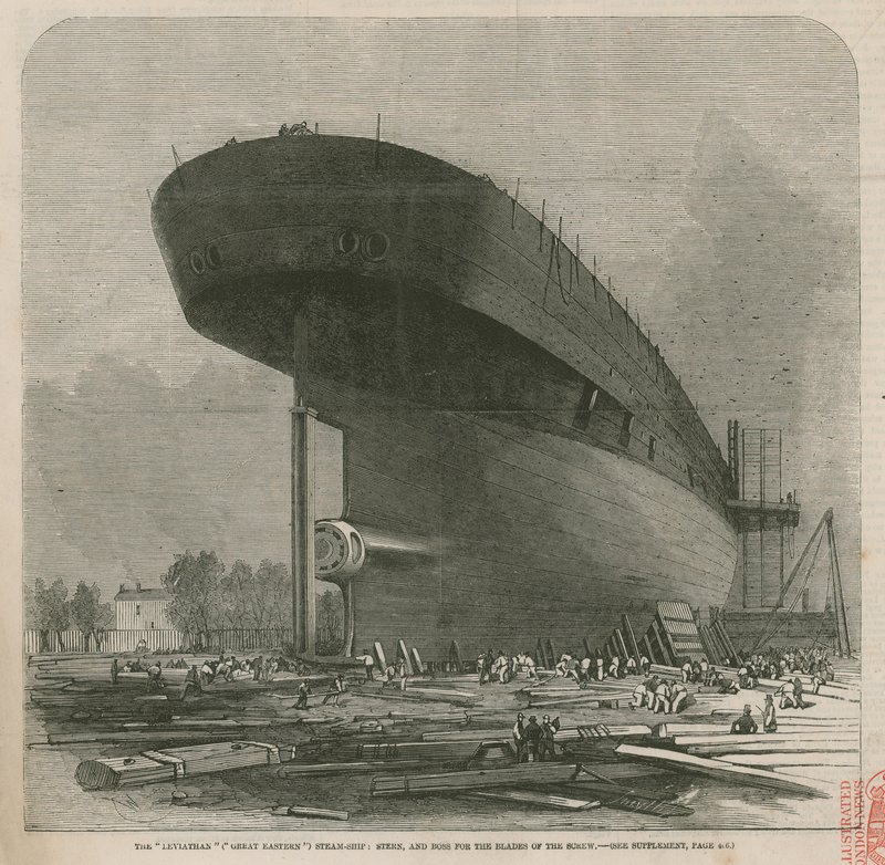 El barco de vapor Leviathan (Gran Eastern); popa y eje para las palas del tornillo de English School