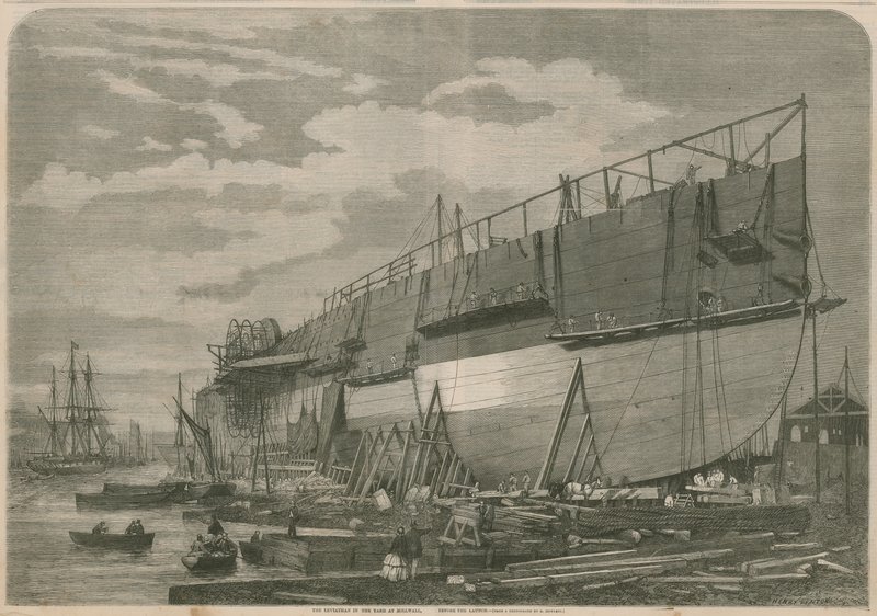 El Leviathan en el astillero de Millwall, Londres, antes del lanzamiento de English School