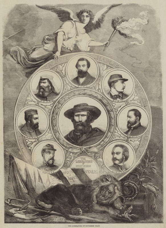 Los libertadores del sur de Italia (grabado) de English School