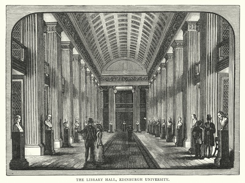 La Biblioteca, Universidad de Edimburgo (grabado) de English School