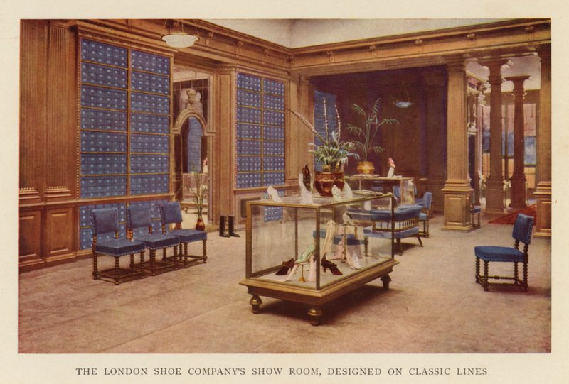 Show Room de The London Shoe Company, diseñado en Classic Lines (litografia en color) de English School