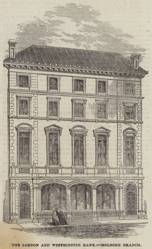 El Banco de Londres y Westminster, Sucursal de Holborn (grabado) de English School