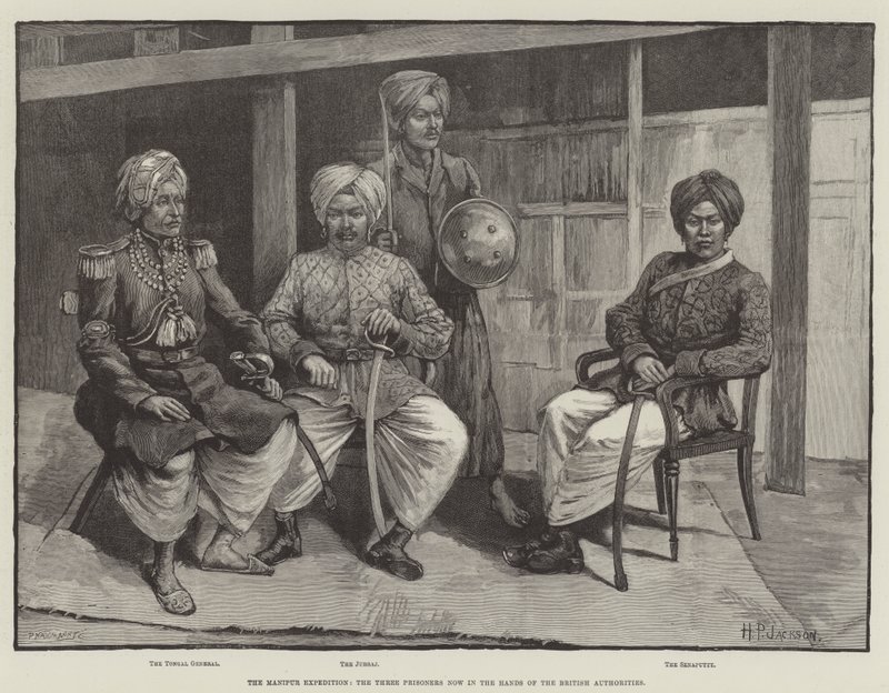 La expedición de Manipur, los tres prisioneros ahora en manos de las autoridades británicas de English School