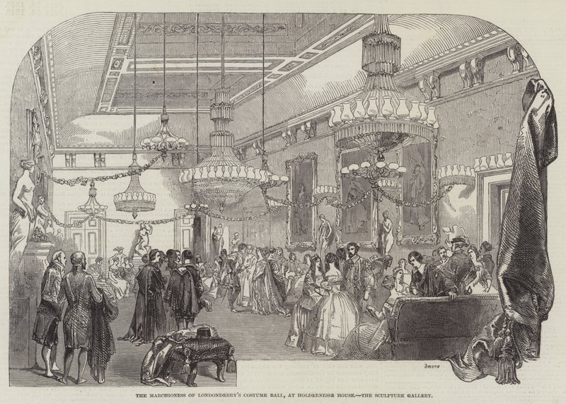 El Baile de Disfraces de la Marquesa de Londonderry, en Holdernesse House, la Galería de Esculturas de English School
