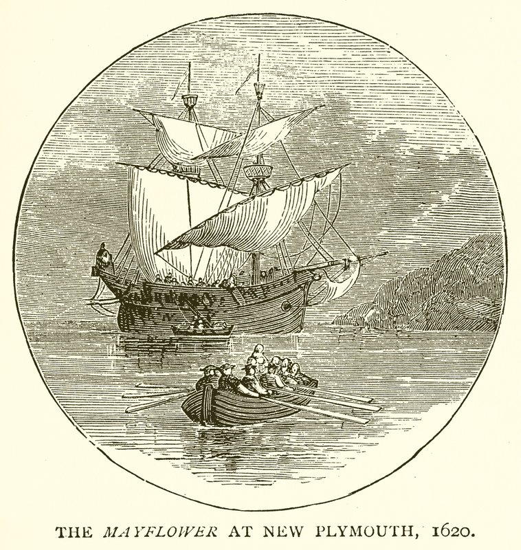 El Mayflower en New Plymouth, 1620 de English School