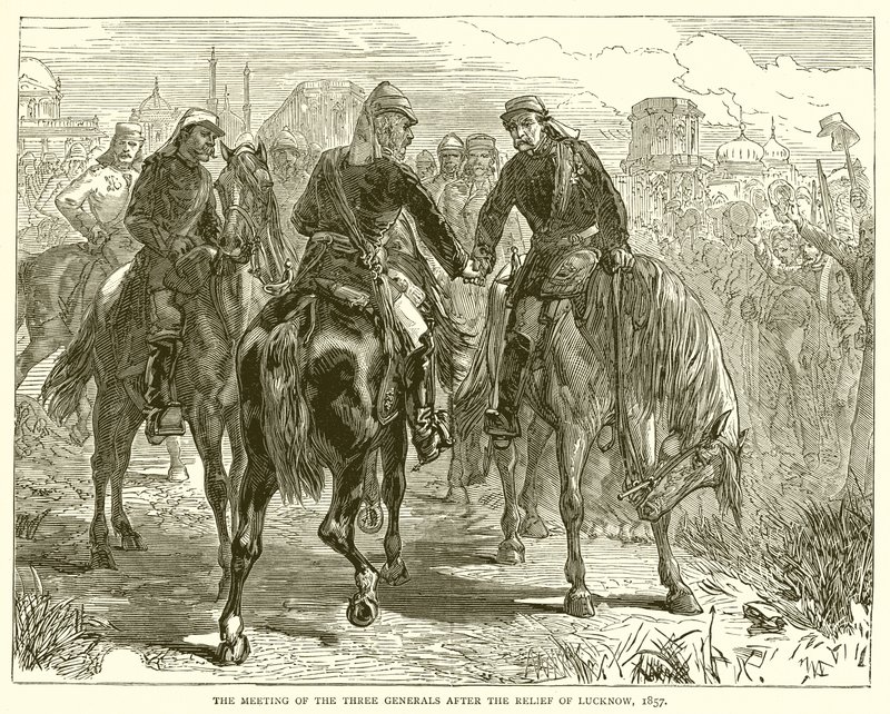 El encuentro de los tres generales después del alivio de Lucknow, 1857 de English School