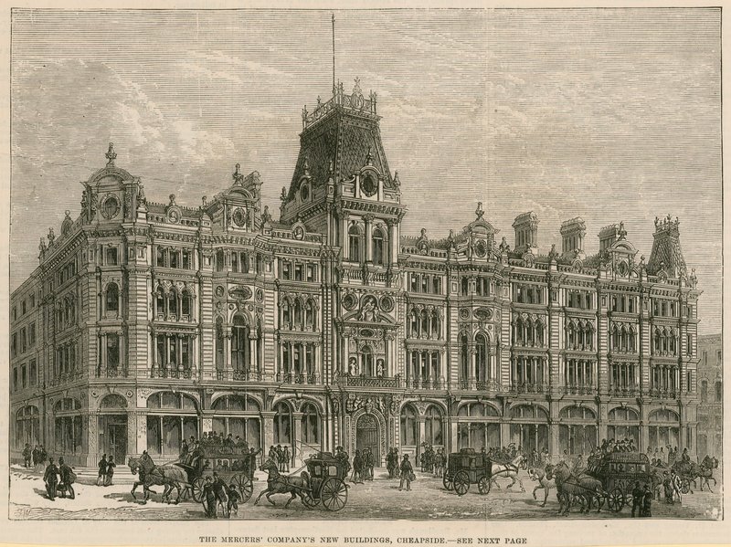 Los nuevos edificios de la Compañía de Merceros, Cheapside, Londres de English School