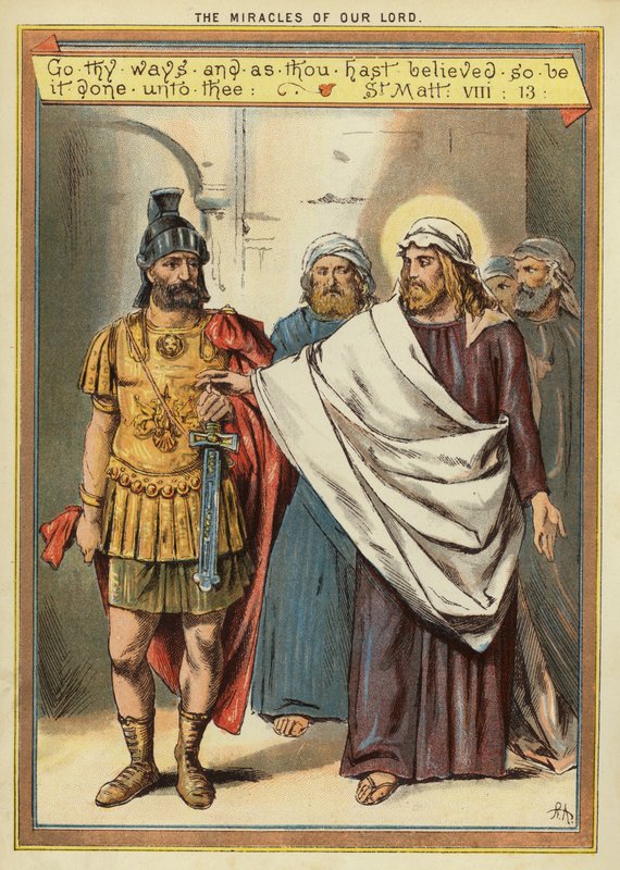 Los milagros de Cristo: sanando al siervo paralítico de un centurión que tiene gran fe de English School