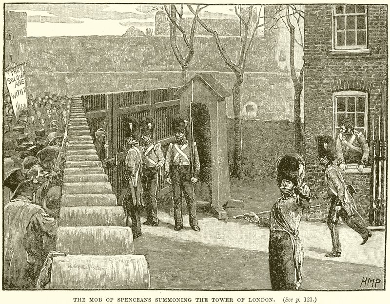 La turba de Spenceans asaltando la Torre de Londres de English School