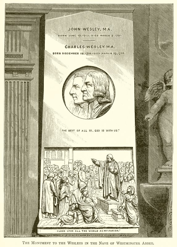 El monumento a los Wesley en la nave de la Abadía de Westminster de English School