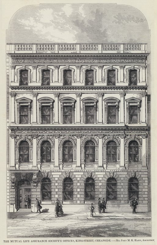 Oficinas de la Sociedad de Seguros de Vida Mutua, King-Street, Cheapside de English School