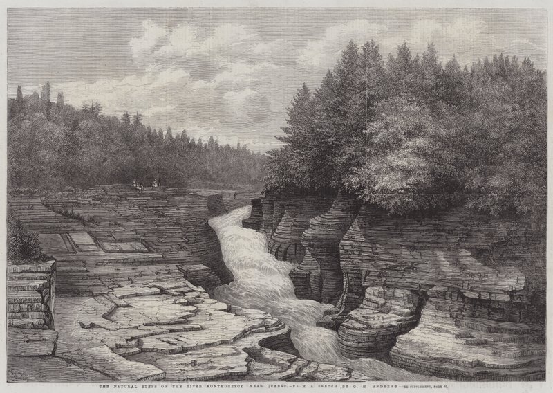 Los Pasos Naturales en el Río Montmorency, cerca de Quebec (grabado) de English School