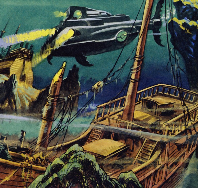 El Nautilus pasó sobre los cascos destrozados de dos galeones franceses de English School