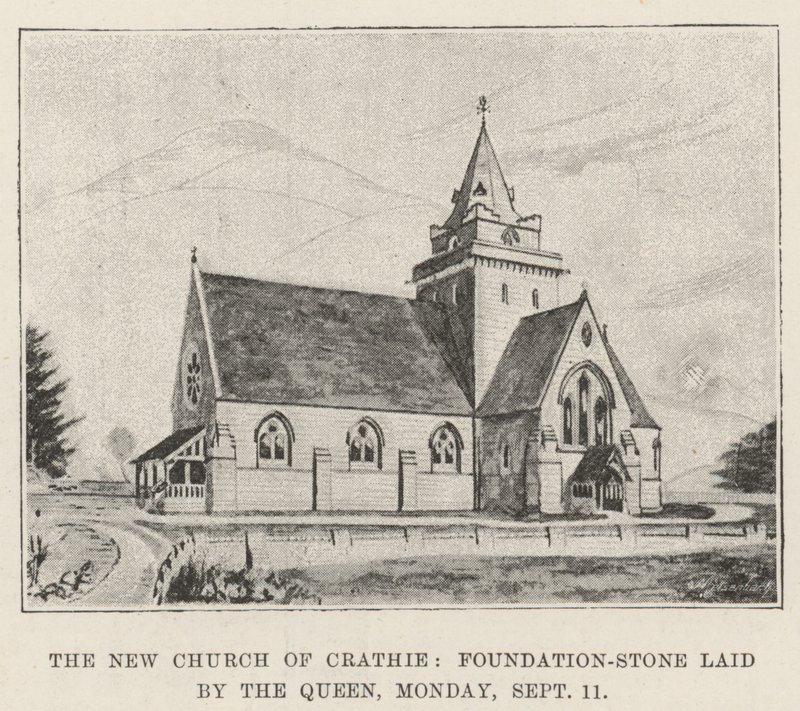 La nueva iglesia de Crathie, piedra fundamental colocada por la Reina, lunes de English School