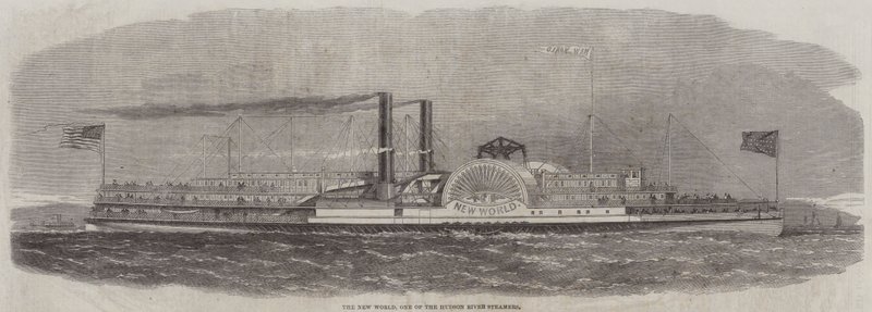 El Nuevo Mundo, uno de los vapores del río Hudson (grabado) de English School