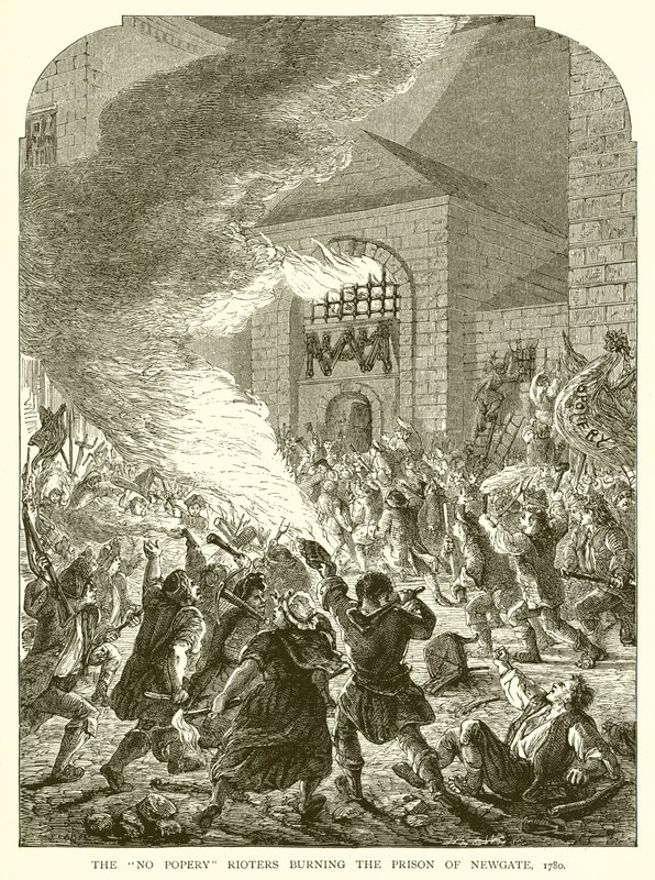 Los alborotadores de No Popery quemando la prisión de Newgate, 1780 de English School