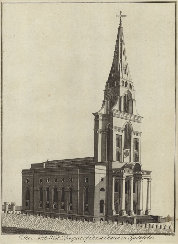 Vista Noroeste de la Iglesia de Cristo en Spitalfields, Londres de English School