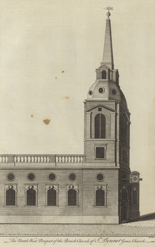 Vista Noroeste de la Iglesia Parroquial de San Benet Gracechurch, Londres de English School