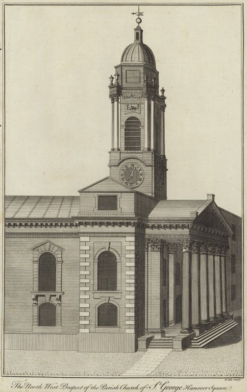 Vista Noroeste de la Iglesia Parroquial de San Jorge, Hanover Square, Londres de English School
