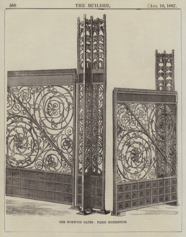 Las Puertas de Norwich, Exposición de París (grabado) de English School