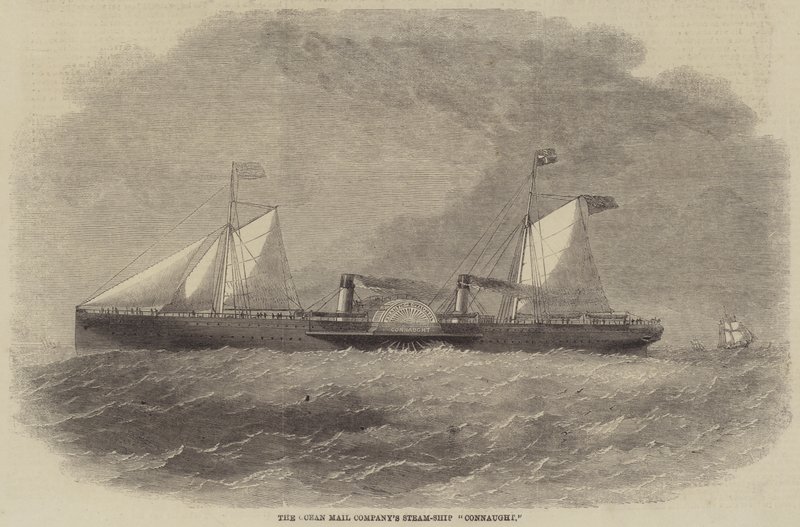El barco de vapor de la Compañía de Correo Oceánico "Connaught" (grabado) de English School