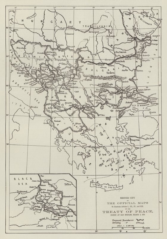 Los mapas oficiales del Tratado de Paz, firmado en San Stefano, 3 de marzo de 1878 de English School