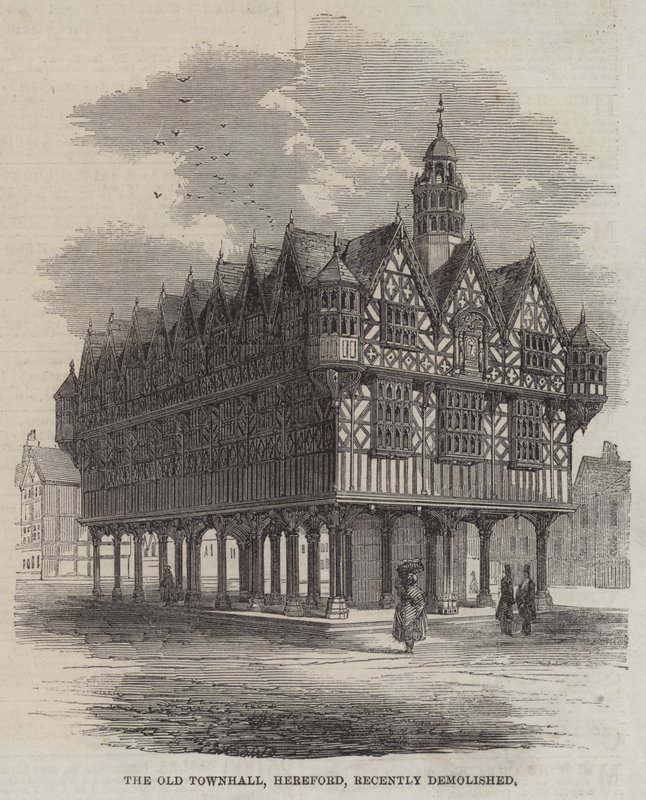 El antiguo Ayuntamiento, Hereford, recientemente demolido (grabado) de English School