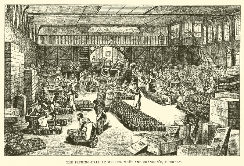 El salón de empaque en Messrs Moet y Chandon, Epernay de English School