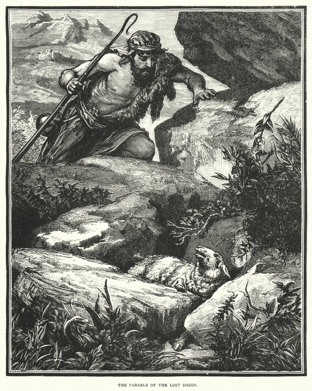 La parábola de la oveja perdida (grabado) de English School