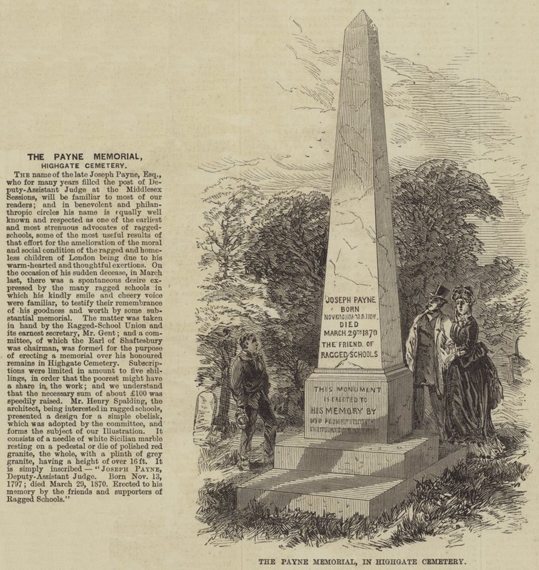 El monumento a Payne, en el cementerio de Highgate (grabado) de English School