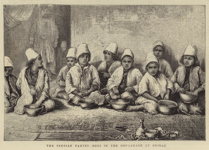 La hambruna persa, niños en el orfanato de Shiraz de English School
