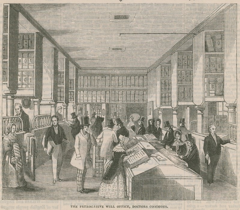 La Oficina de Testamentos de Prerrogativa, Doctors Commons, Londres de English School