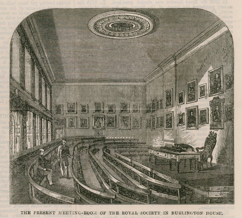 La sala de reuniones actual de la Sociedad Real en Burlington House de English School