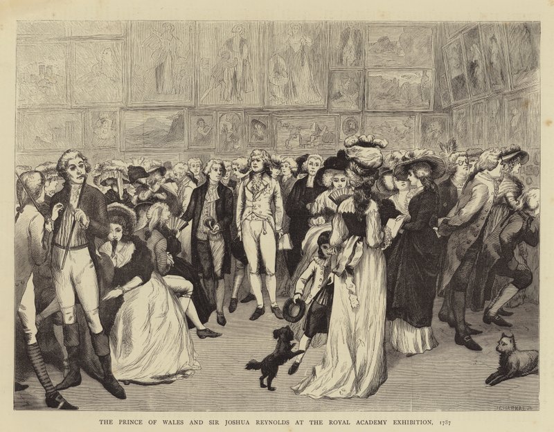 El Príncipe de Gales y Sir Joshua Reynolds en la Exposición de la Real Academia de English School