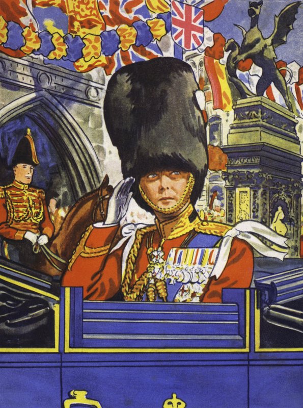 El Príncipe de Gales, el futuro Rey Eduardo VIII, en la Procesión del Jubileo de su padre (litografía en color) de English School