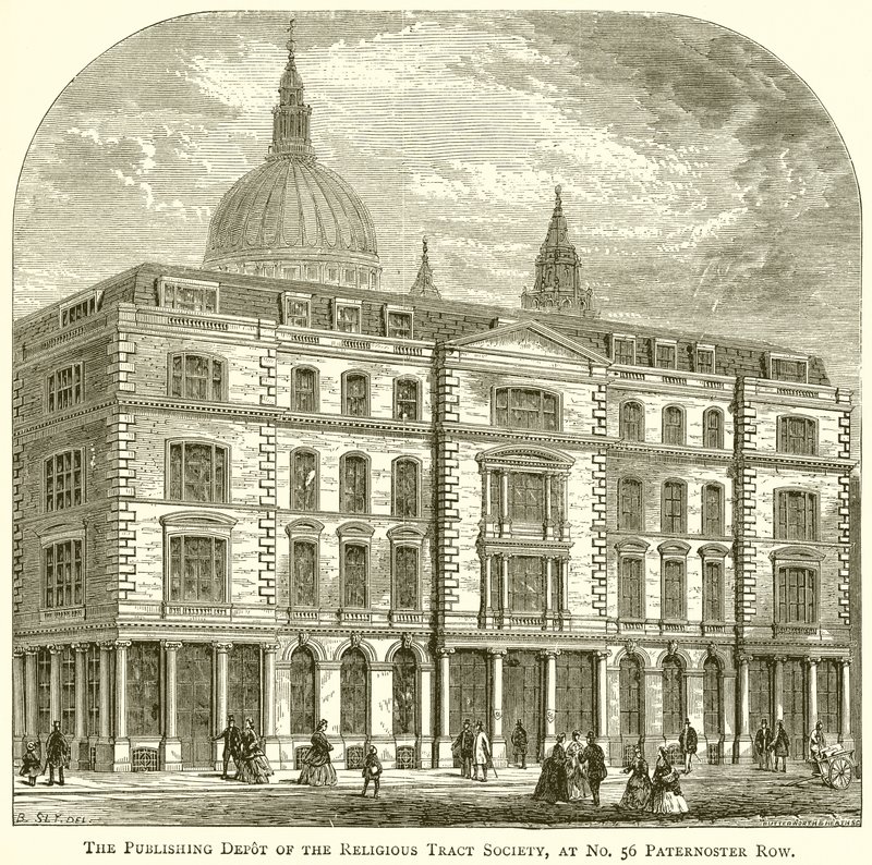 El depósito de publicaciones de la Sociedad de Tractos Religiosos, en no. 56 Paternoster Row de English School