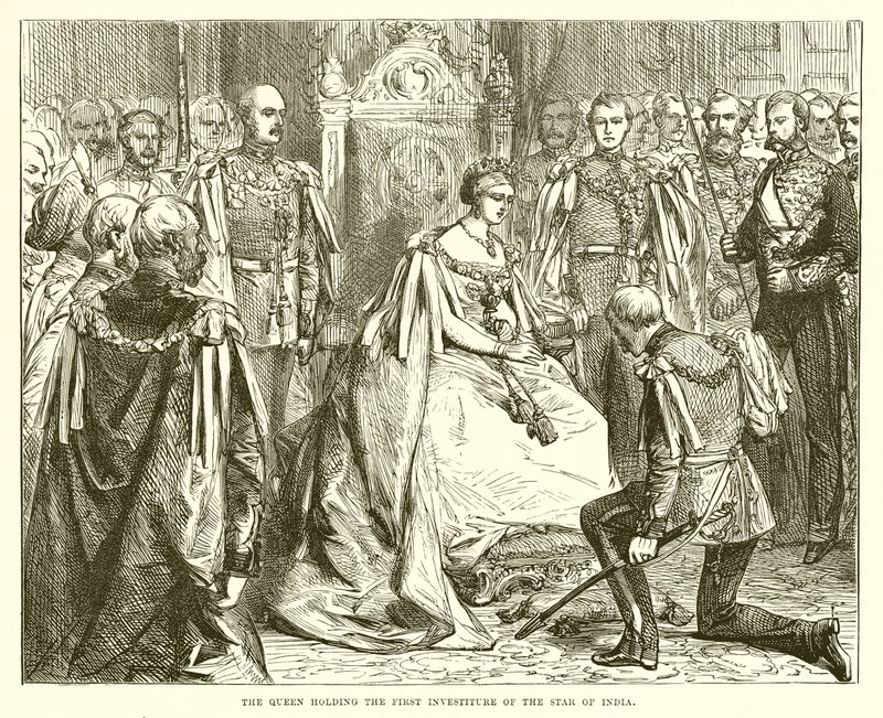 La Reina celebrando la primera investidura de la Estrella de la India de English School