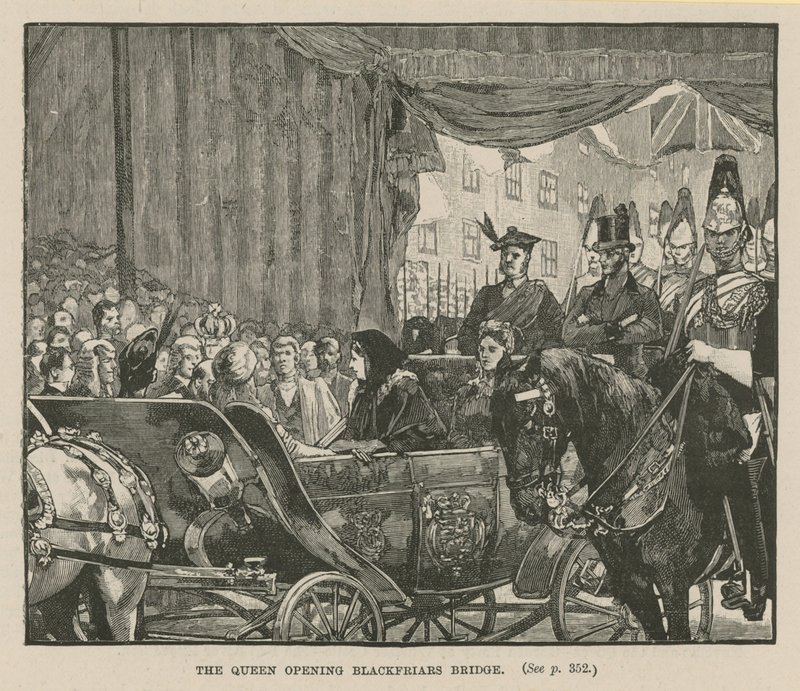 La Reina inaugurando el puente de Blackfriars de English School